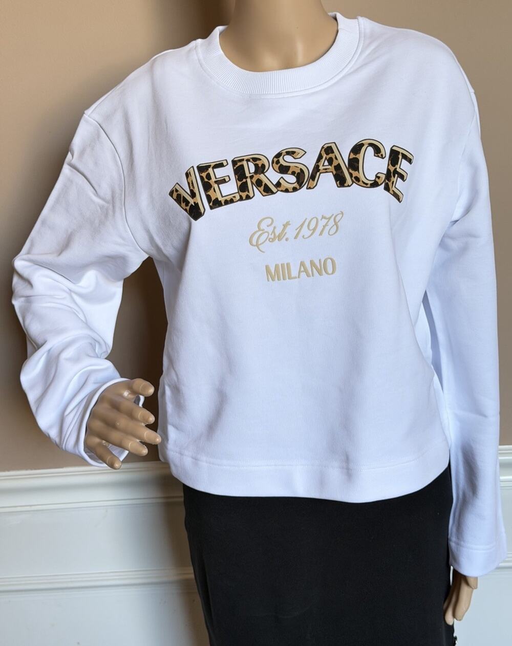 Versace Logo White Cotton Crop Sweatshirt 2 US (38 Euro) 1019251 NWT